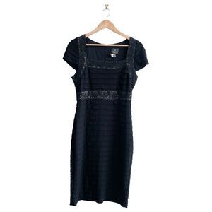 Adriana Papell Women's Black Lace Inset Trim Shutter Pleat Sheath Dress Size 10